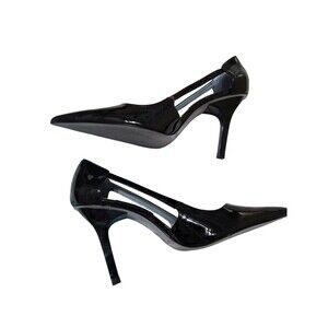 ZARA CUT OUT PATENT POINTED HIGH HEELS STILETTO BLACK US 10 EU 41 S3.1